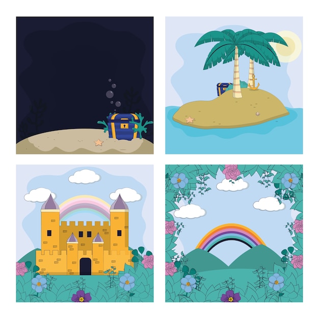 Set of magic scenery cartoons