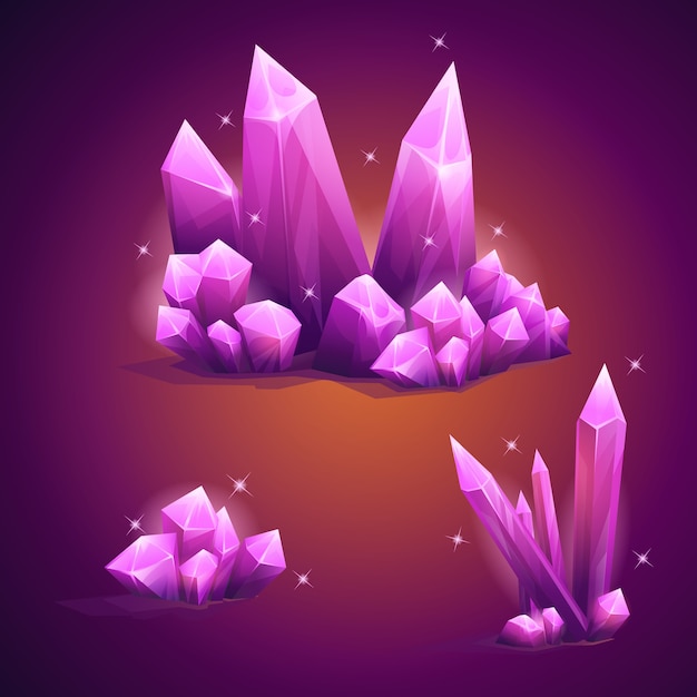 Vector set of magical diamond crystals of various shapes