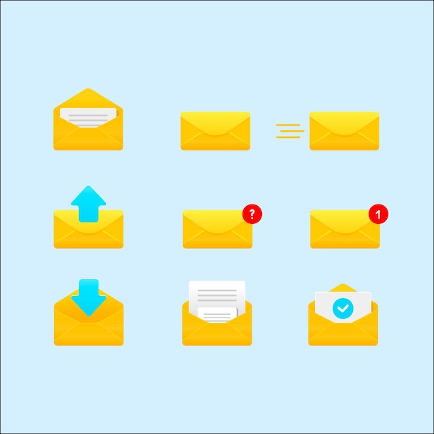 Set of mail envelopes with notifications new message icons with envelopes