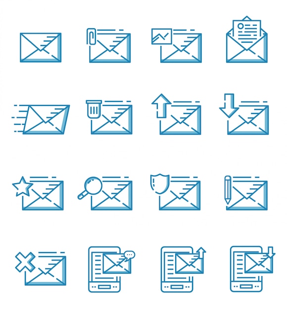 Set of mail icons with outline style