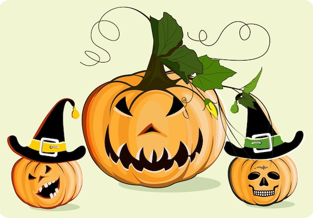 Set The main symbol the Halloween holiday Orange pumpkins with smiles hat for your design