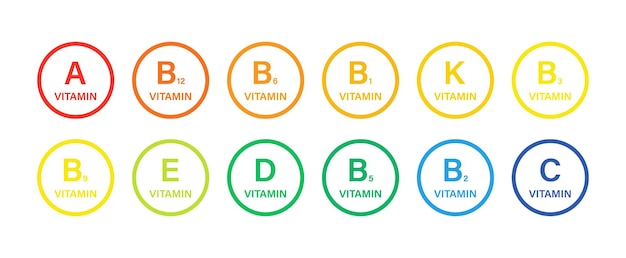 Set of main vitamin complex icons isolated on background. Vector illustration