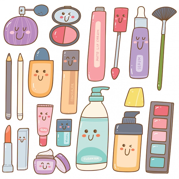 Set of make up kit kawaii doodles