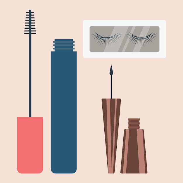 Set make-upproducten voor ogen Vectorillustratie in vlakke stijl