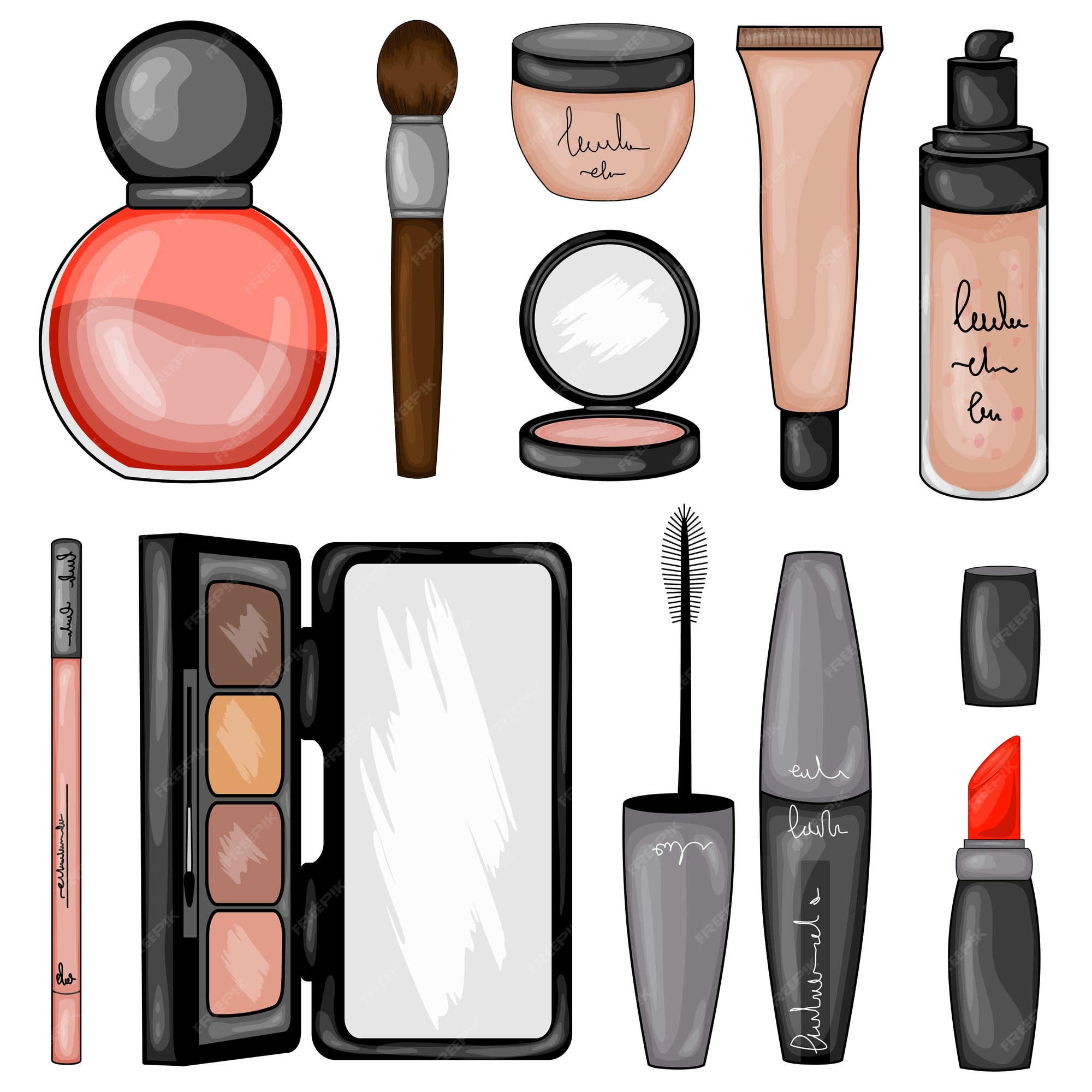 Premium Vector | Set of makeup cosmetics. cartoon style.