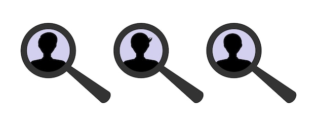 Set of male avatar icons with magnifying glass