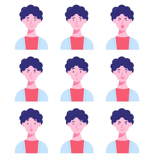 Set of male avatars with different emotions.