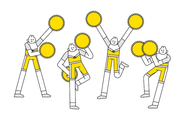 Set of Male Cheerleader Standing Pose Hand Drawn Character Illustration