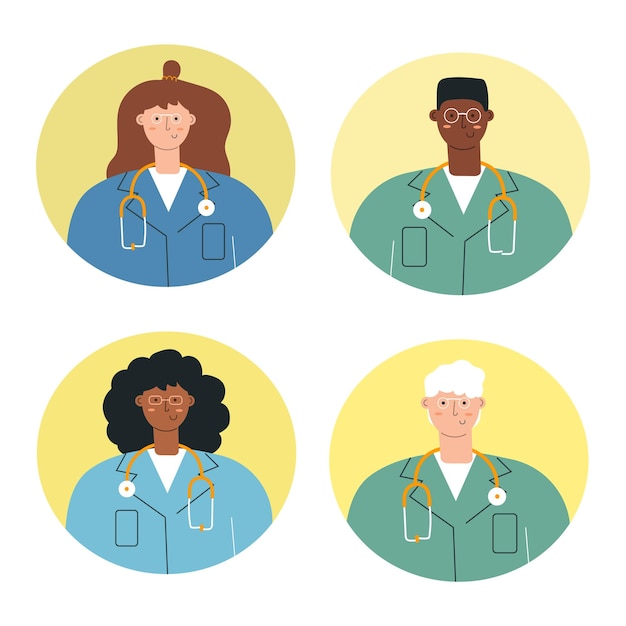 Vector set of male and female medical staff doctors avatars