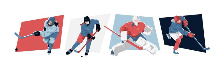 Vector set of male ice hockey players ice hockey athlete character isolated background flat vector