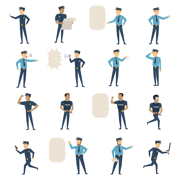 Vector set of male police officer cartoon series