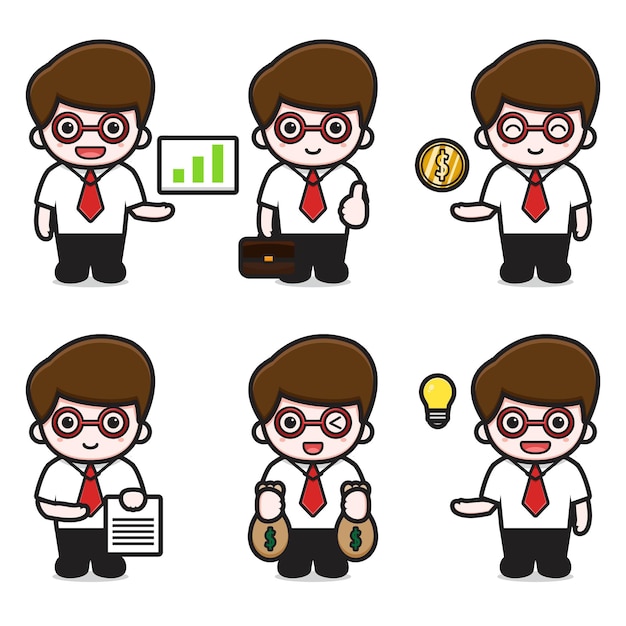 Set of man character business theme cartoon vector icon illustration. business icon concept isolated vector. flat cartoon style