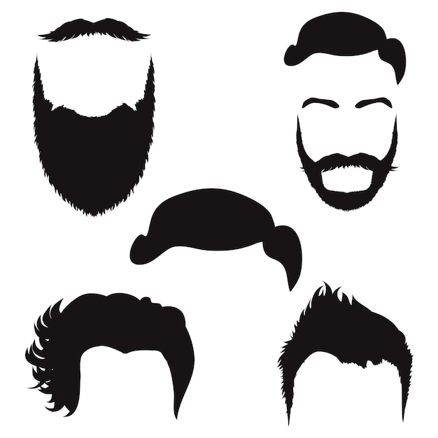 Set of Man hair mustache beard isolated Vectors Silhouettes.