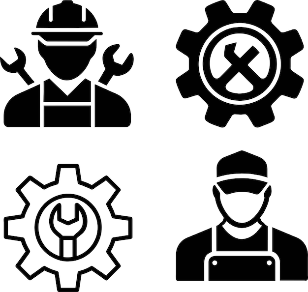 Vector set of man repairing icon