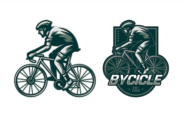 Set of man riding bycicle badge