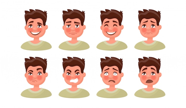 Vector set a man with a variety of emotions.