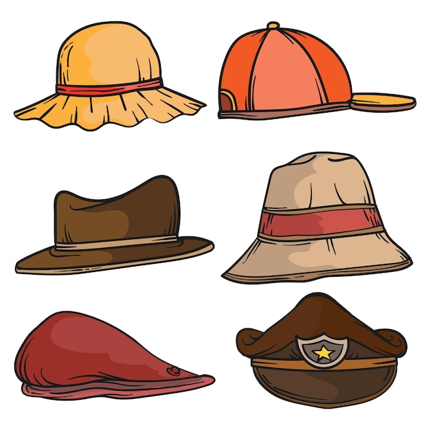 Vector set of man and woman hats stylish male and female headwear illustration