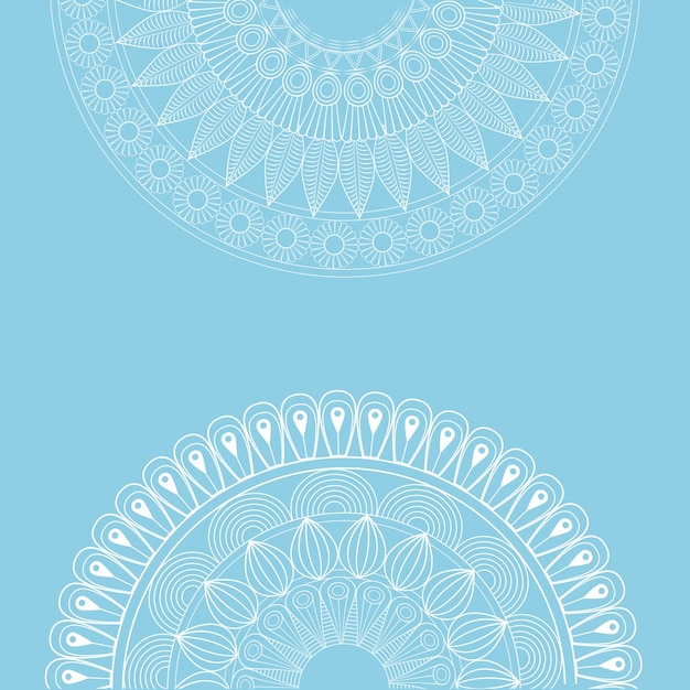 Vector set mandala ottoman motifs round blue background outline