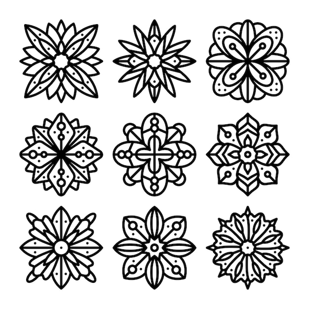 set of mandala outline icon vector