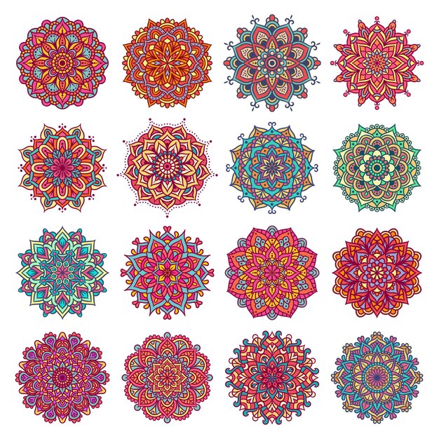 Set of Mandala Round Ornament Pattern With Colorful. Decorative pattern in oriental style