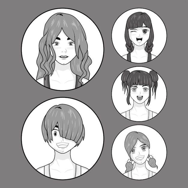 Set of manga girls