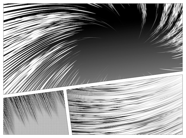 Set of manga radial speed line design with swirl effect