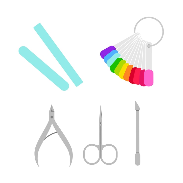 Vector set of manicure and pedicure tools professional and home instruments for nail care