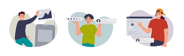 Set mannen zijn ontwerpers van mobiele applicaties en websites Ui ux designer arrangement Vector