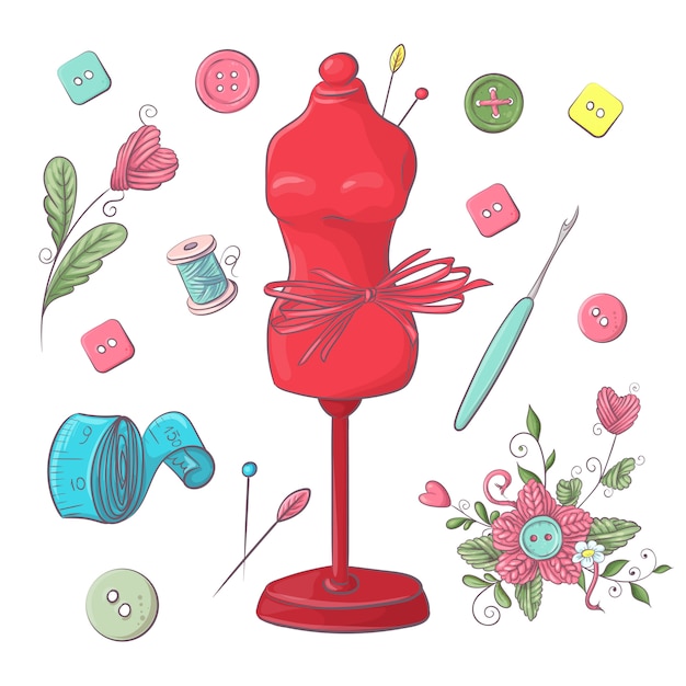 Vector set mannequin naai-accessoires