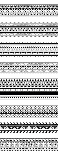 Set of maori polynesian tattoo bracelets border Tribal sleeve seamless pattern vector Samoan