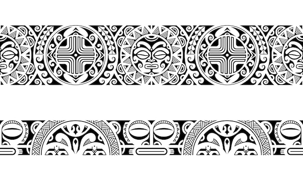 マオリ ポリネシア タトゥー ブレスレット ボーダー部族スリーブのシームレスなパターン ベクトルのセット