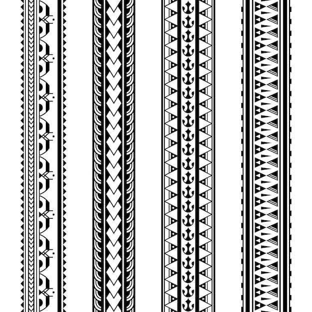 Set of maori polynesian tattoo bracelets border Tribal sleeve seamless pattern vector