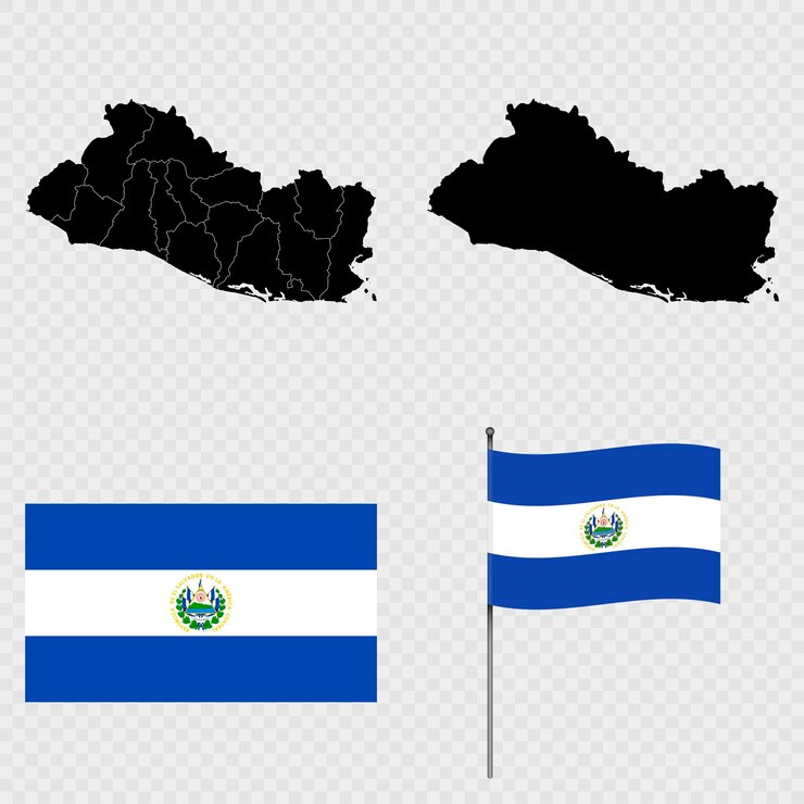 Set of maps flag and flagpole of El Salvador Vector illustration