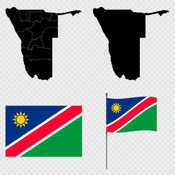 Set of maps flag and flagpole of Namibia Vector illustration