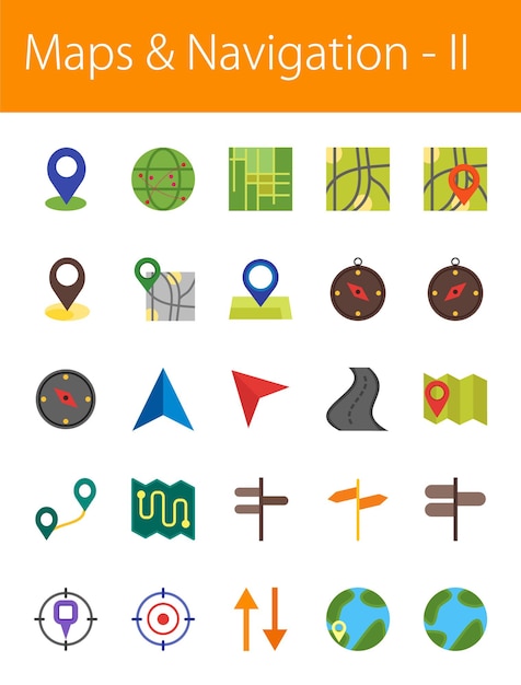 Vector set maps and navigation icons