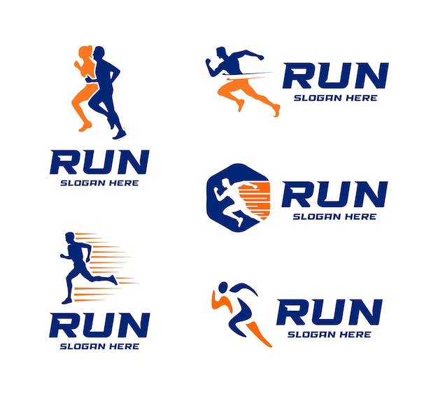 set of marathon logo sport run club athlete runners