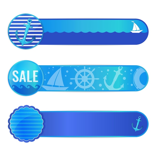 Set di banner marini etichette di vendita estiva nautica per agenzia di viaggi yacht club località balneare