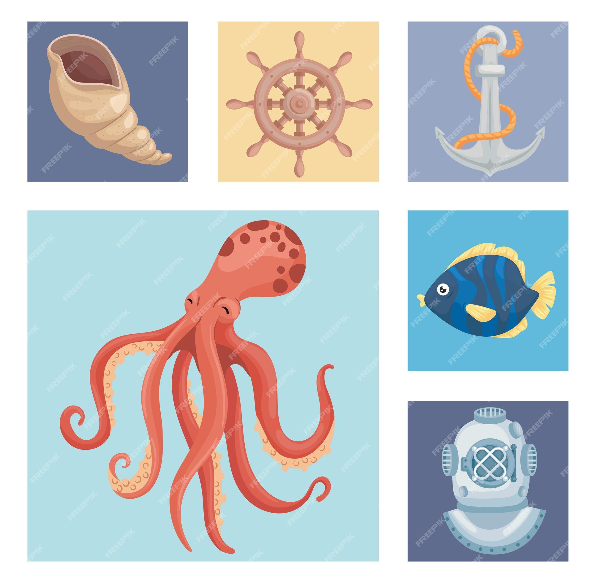 Premium Vector | Set of marine cliparts Premium Vector | Set of marine cliparts