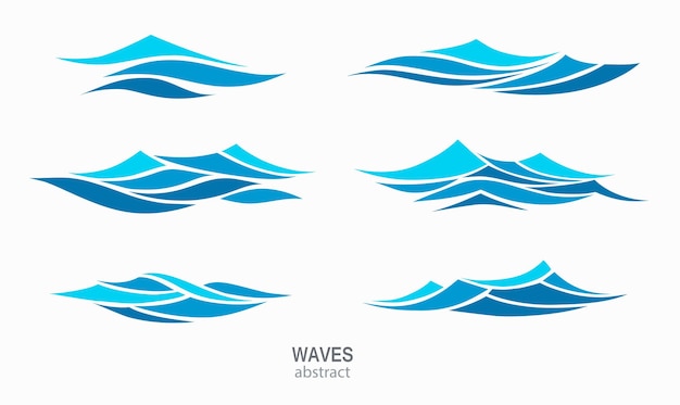 Vector set marine pattern with stylized blue waves on a light background water wave logo abstract design cosmetics surf sport logotype concept aqua icon