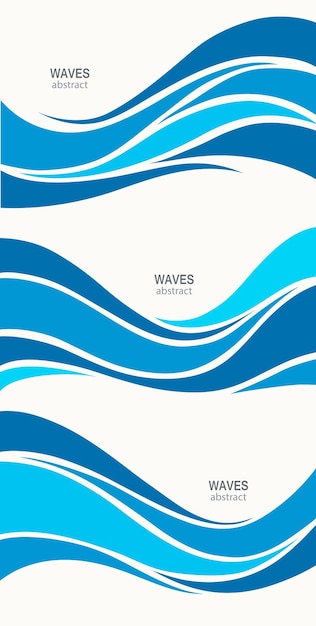 Vector set marine pattern with stylized blue waves on a light background water wave logo abstract design cosmetics surf sport logotype concept aqua icon