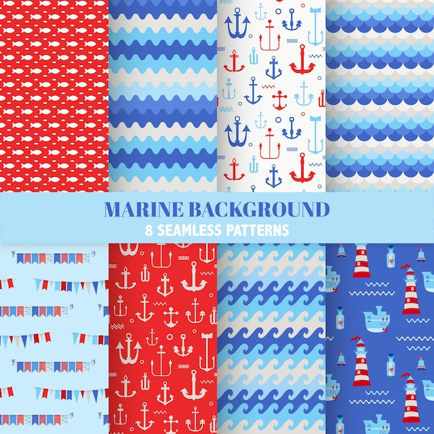 Set of marine seamless pattern