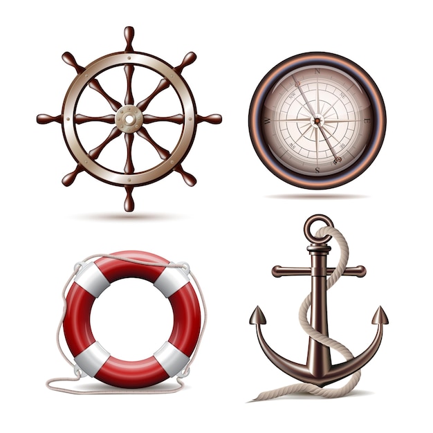 Vector set of marine symbols on white background. vector illustration.