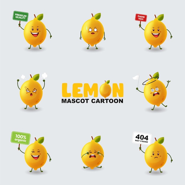 Set of mascot lemon in several poses