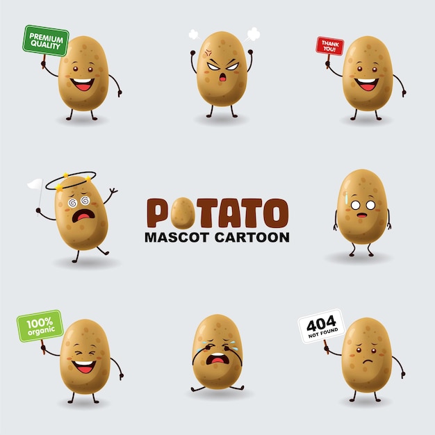 Set di patate mascotte in diverse pose