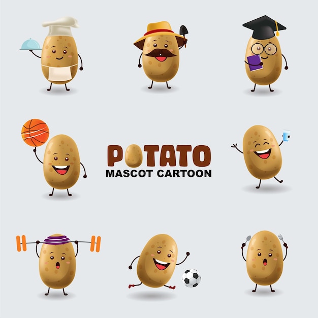 Vettore set di patate mascotte in diverse pose