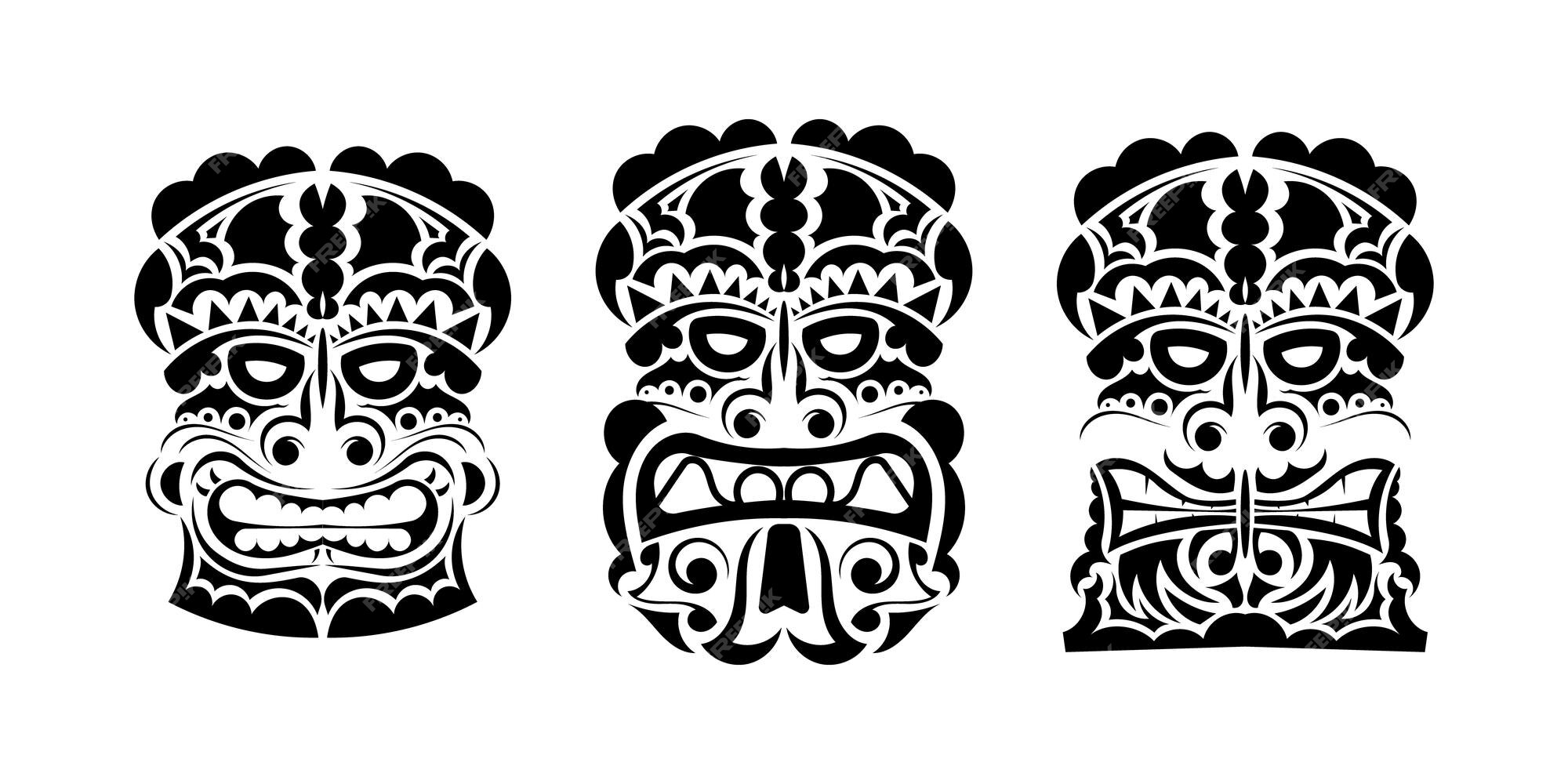 Premium Vector | Set of masks in the ornament style polynesian maori or hawaiian  tribal patterns good for prints tattoos and tshirts isolated vector  illustration