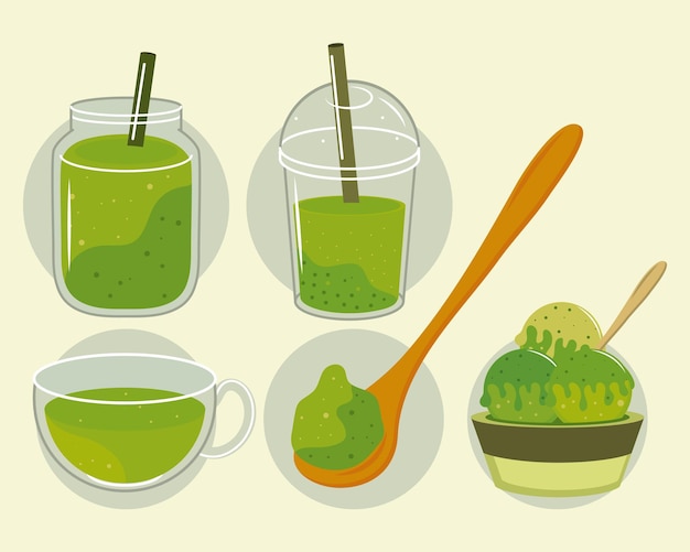 Vector set of matcha tea