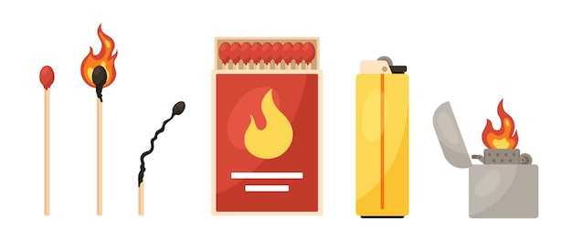 Set of matches and lighters vector