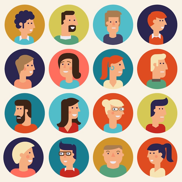 Set of material cartoon avatars. characters for web