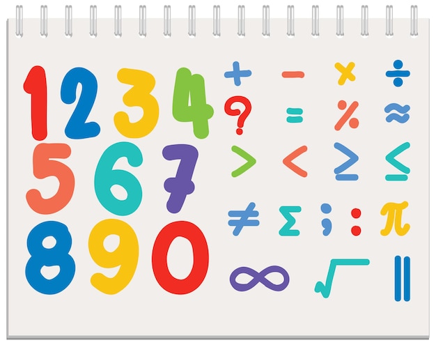 Vettore set di numeri e simboli matematici